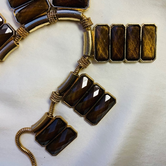 Vintage gold and honey brown tone bib adjustable necklace / choker - Picture 3 of 5